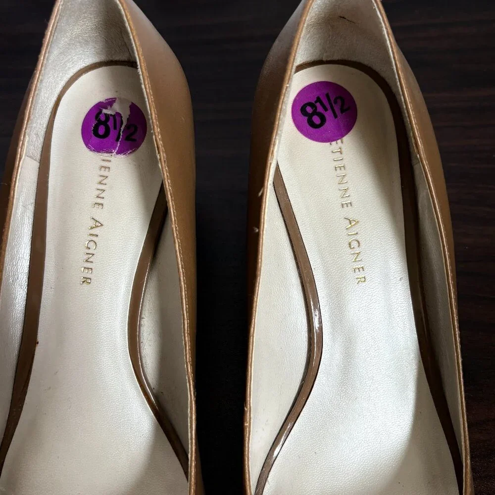 Etienne Aigner Women's Nixie Brown Tan Skinny Wedge Heels Corporate Chic 8.5